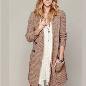 Free People Buttermilk Biscuit Chunky Long Cardigan Sweater Boho Wool Alpaca